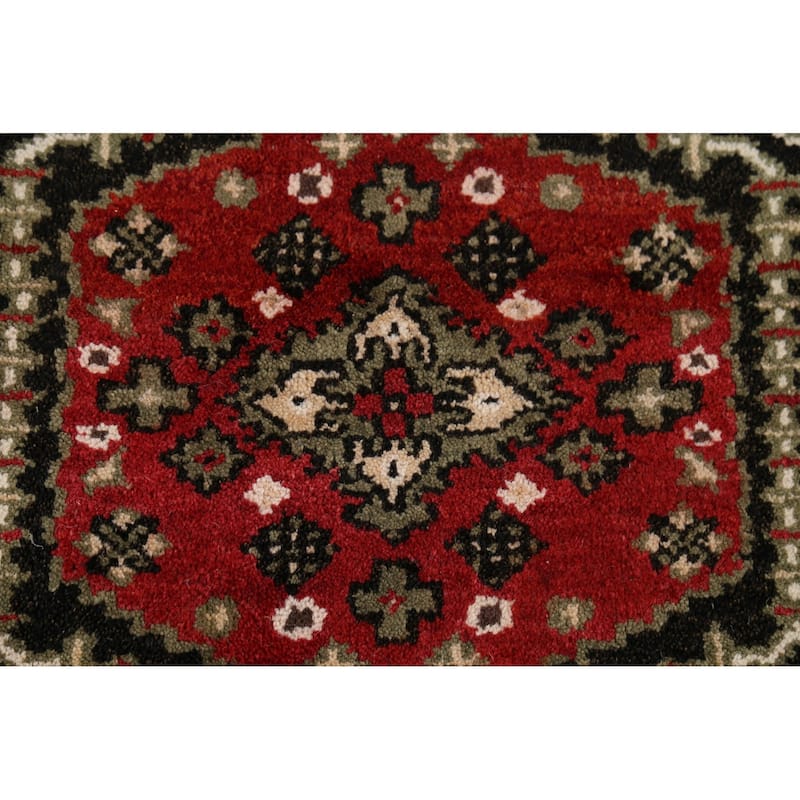 Green Geometric Viss Indian Runner Rug Handmade Wool Carpet - 4'1"x 11'10"