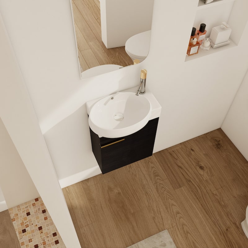 17 in.W Wall-Mounted Plywood Bathroom Vanity in Imitative Oak with Ceramic Sink
