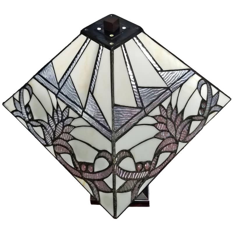 Tiffany Style Table Lamp Mission 22" Tall Stained Glass Tan Floral Flower Decor Bedroom Handmade Gift Amora Lighting