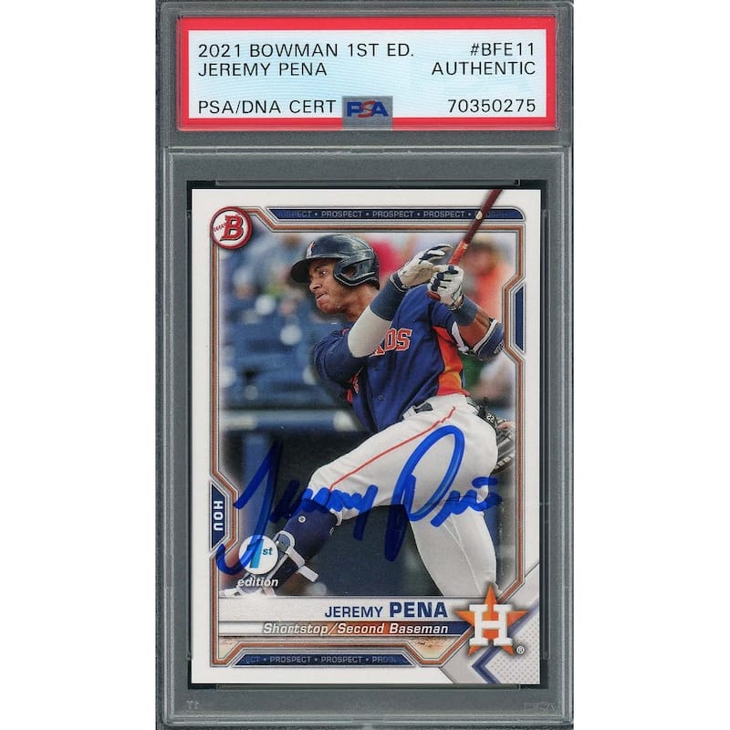 Jeremy Pena 2021 Bowman 1st Edition Signed Rookie Card #BFE11 Auto PSA 70350275 - 8'6" x 11'6"