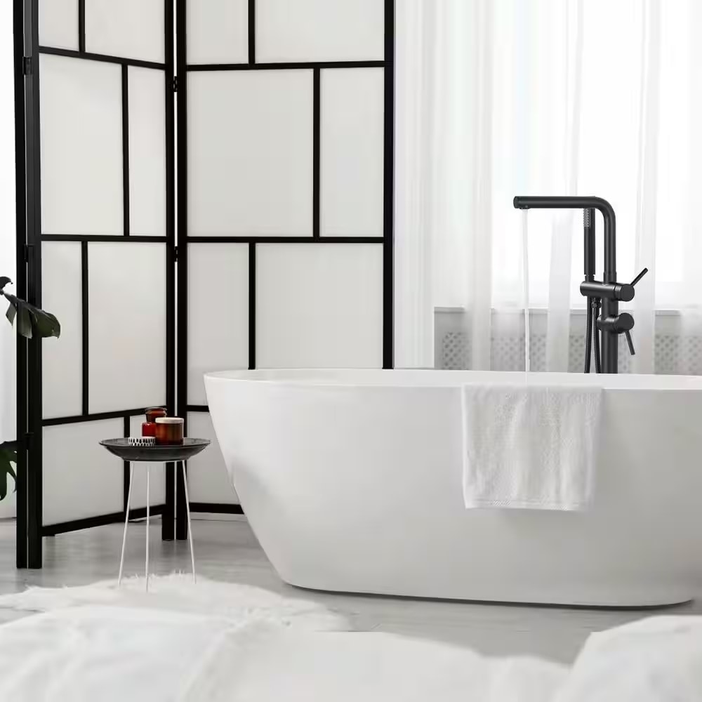 41"H Solid Brass Floor Mounted Tub Faucet with Handheld Shower