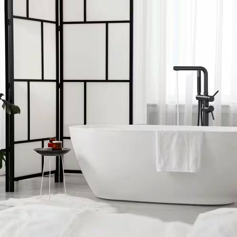 41"H Solid Brass Floor Mounted Tub Faucet with Handheld Shower