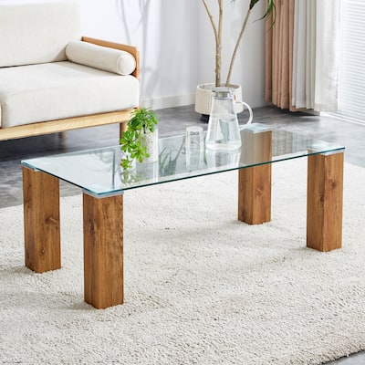 Glass Top Coffee Table with MDF Legs
