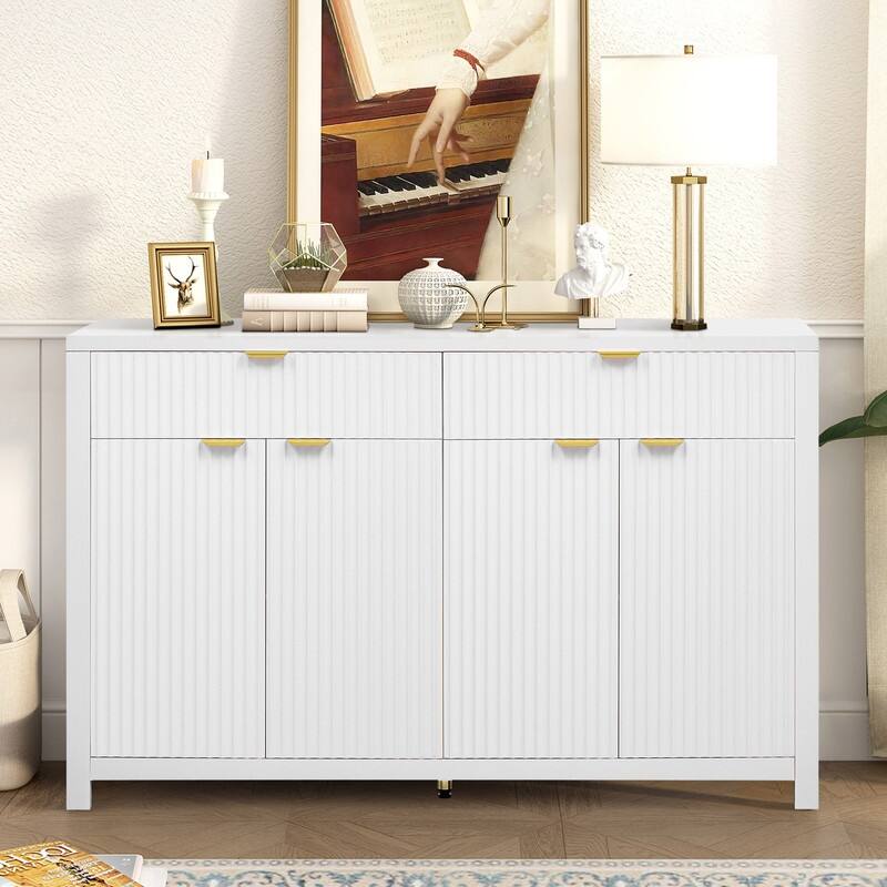 55.1" Modern Sideboard Cabinet with Adjustable Shelves and Aluminum Handles for Stylish Home Storage Solutions - White