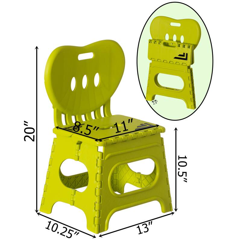 Plastic Foldable Step Stool with Back Support, Portable Chair with Handle, Kids Stepping Stool and Bathroom Stool