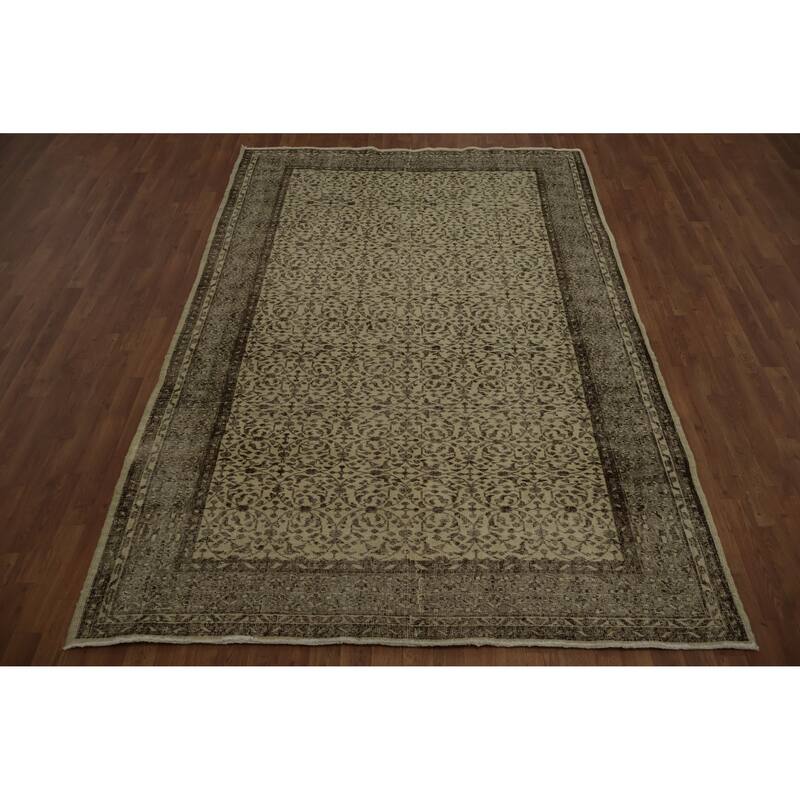 Hand Knotted Oriental 100% Wool Carpet Transitional Floral Beige & Ivories Anatolian Area Rug - 9' 2'' X 6' 2''
