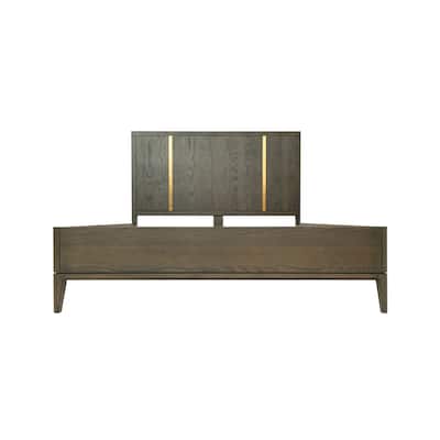 Cid Ohio King Size Platform Bed, Panel Headboard with Gold Accents, Brown