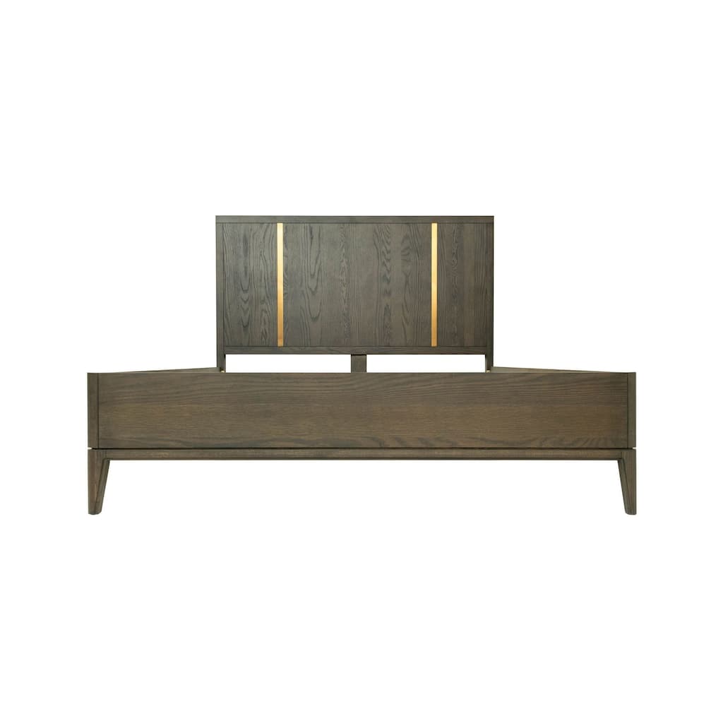 Cid Ohio King Size Platform Bed, Panel Headboard with Gold Accents, Brown