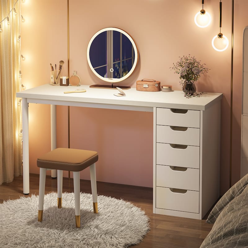Vanity Desk with 5 Drawers, Modern Makeup Desk with Mulitple Storage, Gifts for Christmas