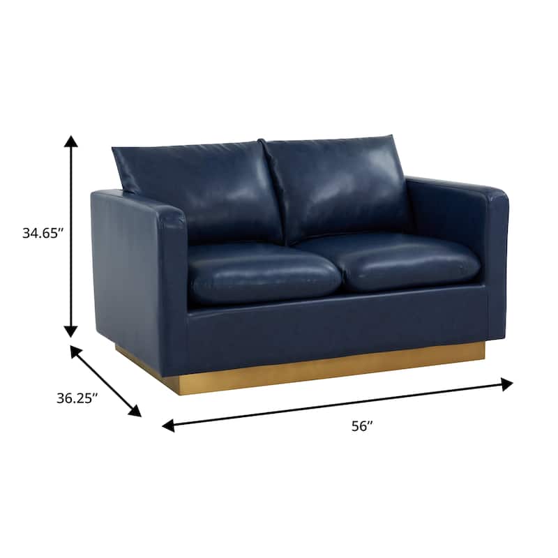 Nervo Loveseat 2-seater Modern Sofa With Leather Gold Accent Base Wooden Frame Removable Cushions for Office Lounge Living Room