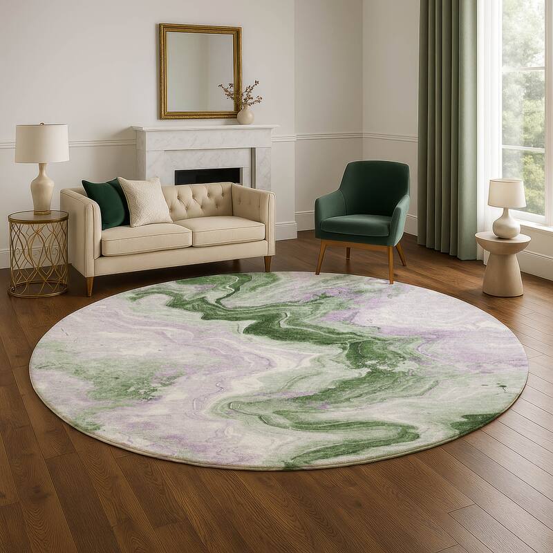 Premium Washable Super Soft Abstract Chic Mayfield Rug - Olive - 8' x 8'