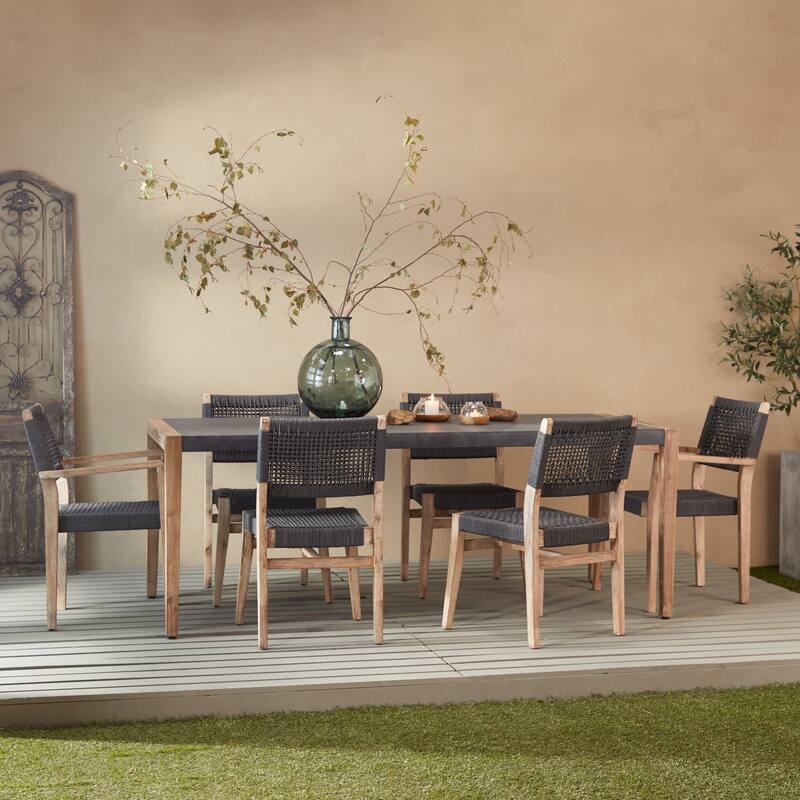Dark Gray Wood Outdoor Table with Wood Legs