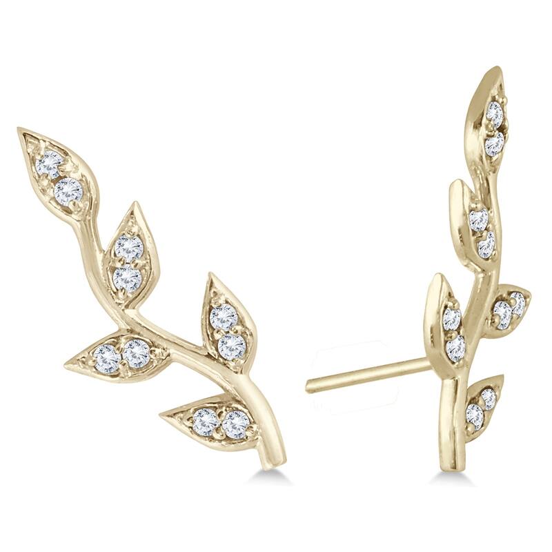 Marquee 1/5 Carat TW Diamond Vine and Leaf Earrings in 14K Yellow Gold