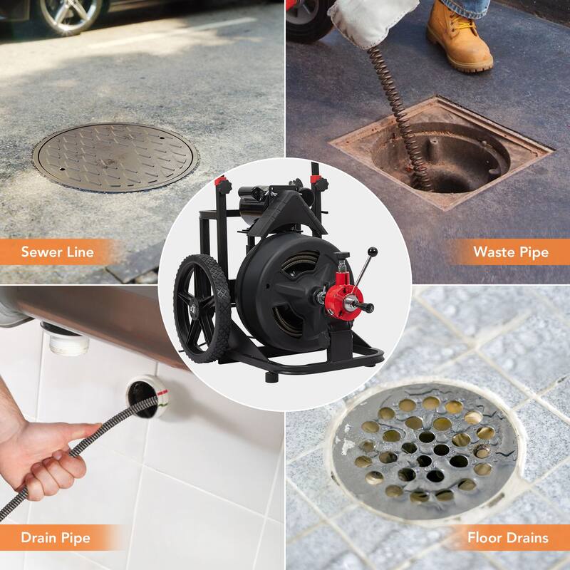 100Ft x 1/2 Inch Electric Drain Cleaner Machine for 1 to 4 Inch Pipes