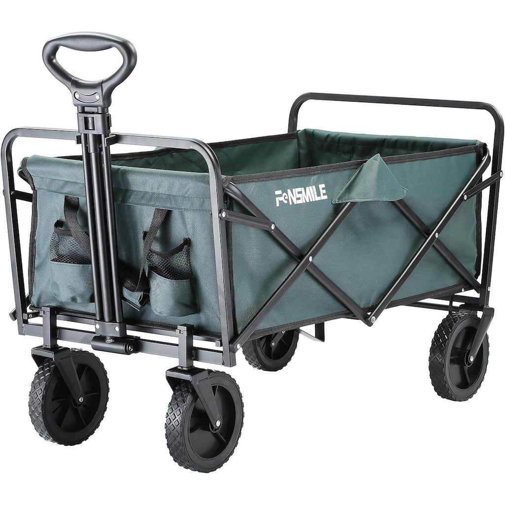 Heavy-Duty Collapsible Folding Wagon - 220lb Capacity All-Terrain Utility Cart for Camping & Beach