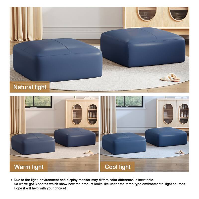 UIXE Genuine Leather Ottoman, Upholstered Ottoman for Living Room