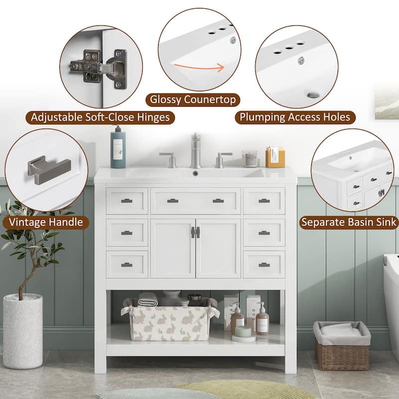 36'' Freestanding Bathroom Vanity Set with Integrated Ceramic Sink and Drawers - 36'' X 34''