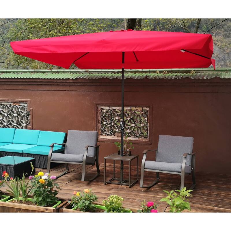 10x6.5ft Rectangular Patio Umbrella Outdoor Market Umbrellas with Crank and Push Button Tilt for Garden