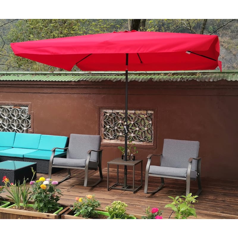 Rectangular Patio Umbrella Outdoor Umbrellas with Crank and Push Button Tilt for Garden Swimming Pool - Red