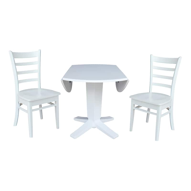 42 in Solid Wood Round Drop Leaf Pedestal Table with Dining Chairs in White