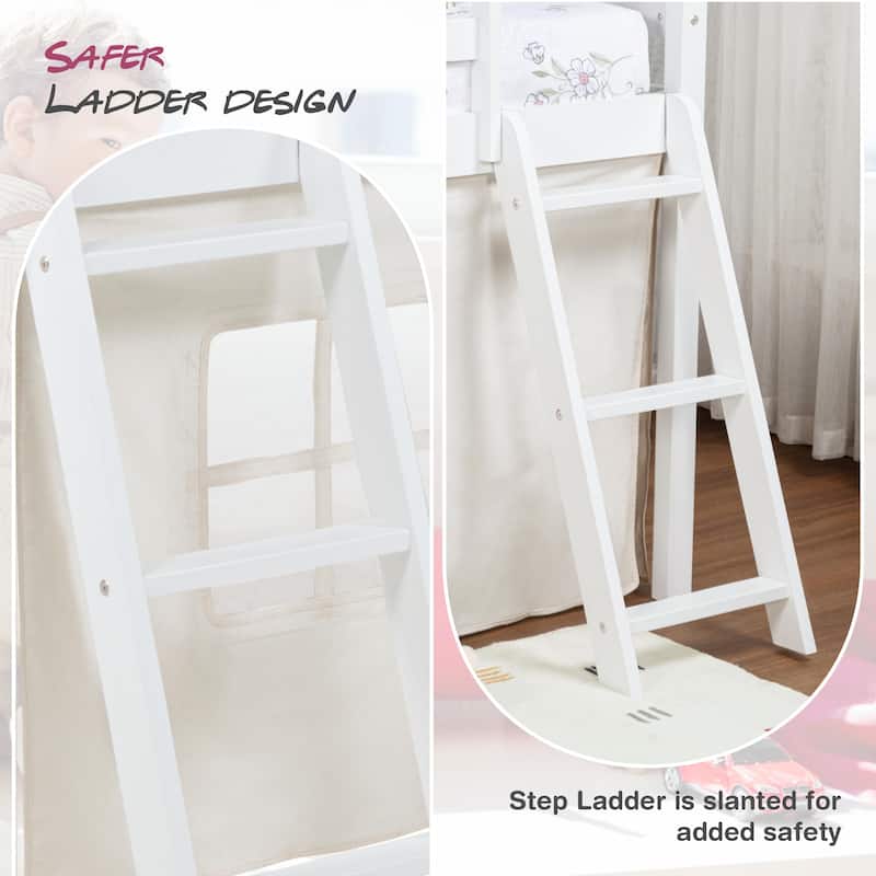 COSTARS Kids Loft Bed with Slide and Ladder, Solid Wood Twin Loft Bed with Tent and Guardrails