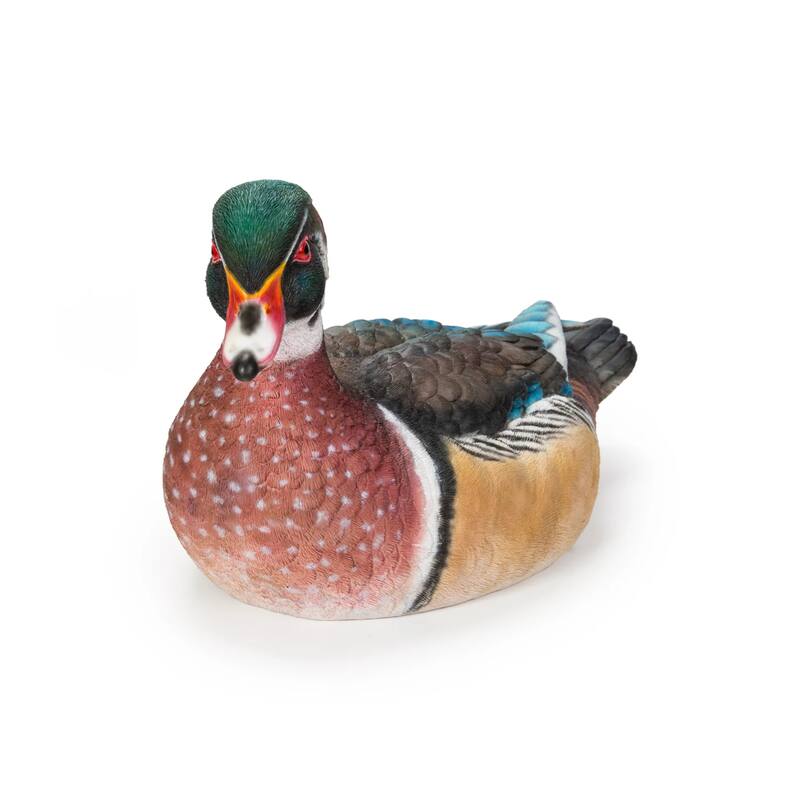 Sitting Wood Duck Outdoor Garden Statue - 18.5"