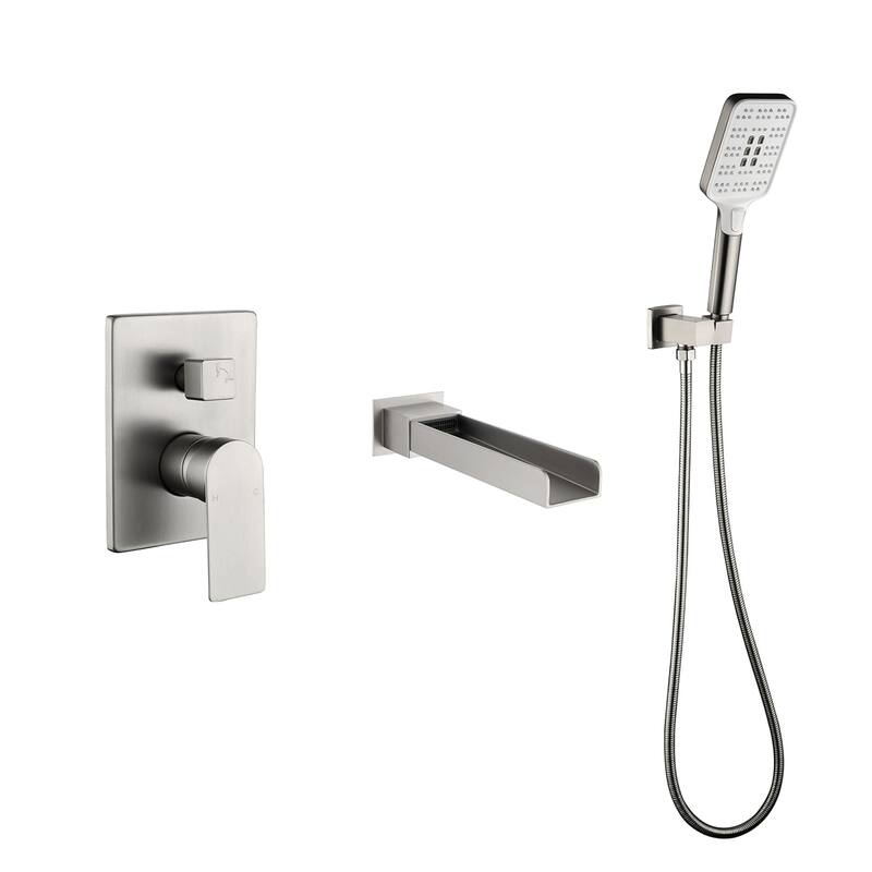 Waterfall Tub Faucet Wall Mounted Single Handle Tub Fillers with Handheld Shower Bathtub Faucet with Rough-in Valve