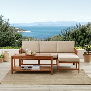 Walker Edison Solid Acacia Patio Sectional and Coffee Table - Bed Bath ...