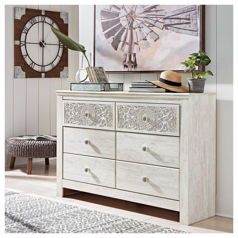 Signature Design by Ashley Paxberry White Dresser and Mirror - White - 6-drawer