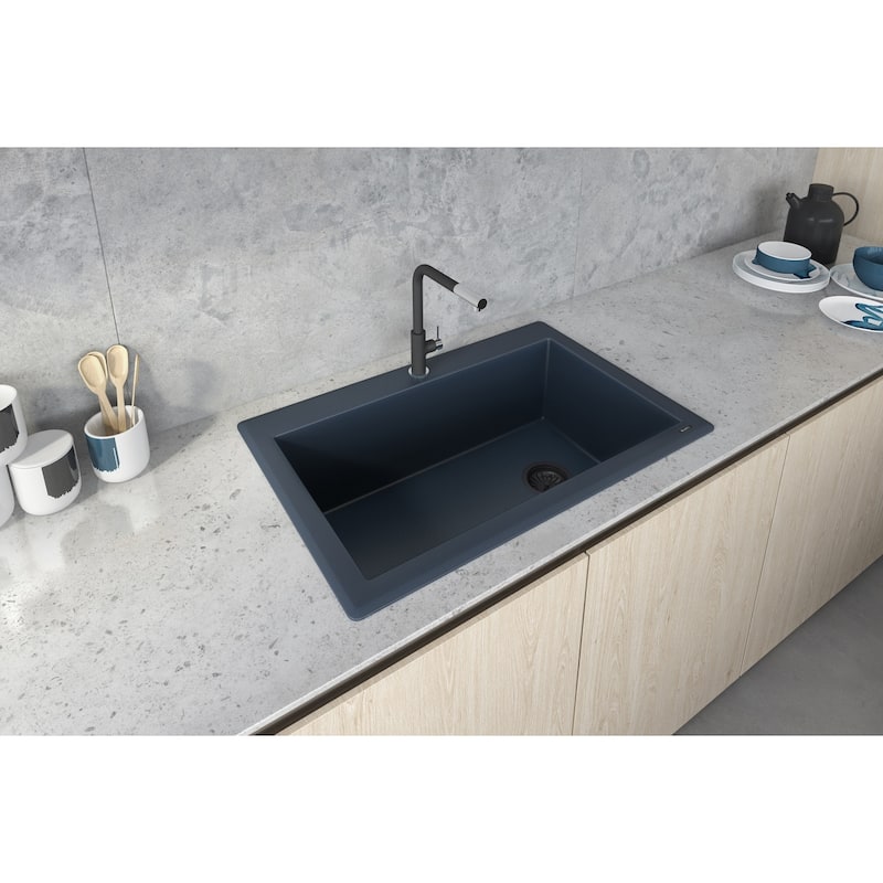 Ruvati 33 x 22 inch Granite Composite Drop-in Topmount Single Bowl Kitchen Sink - Catalina Blue -