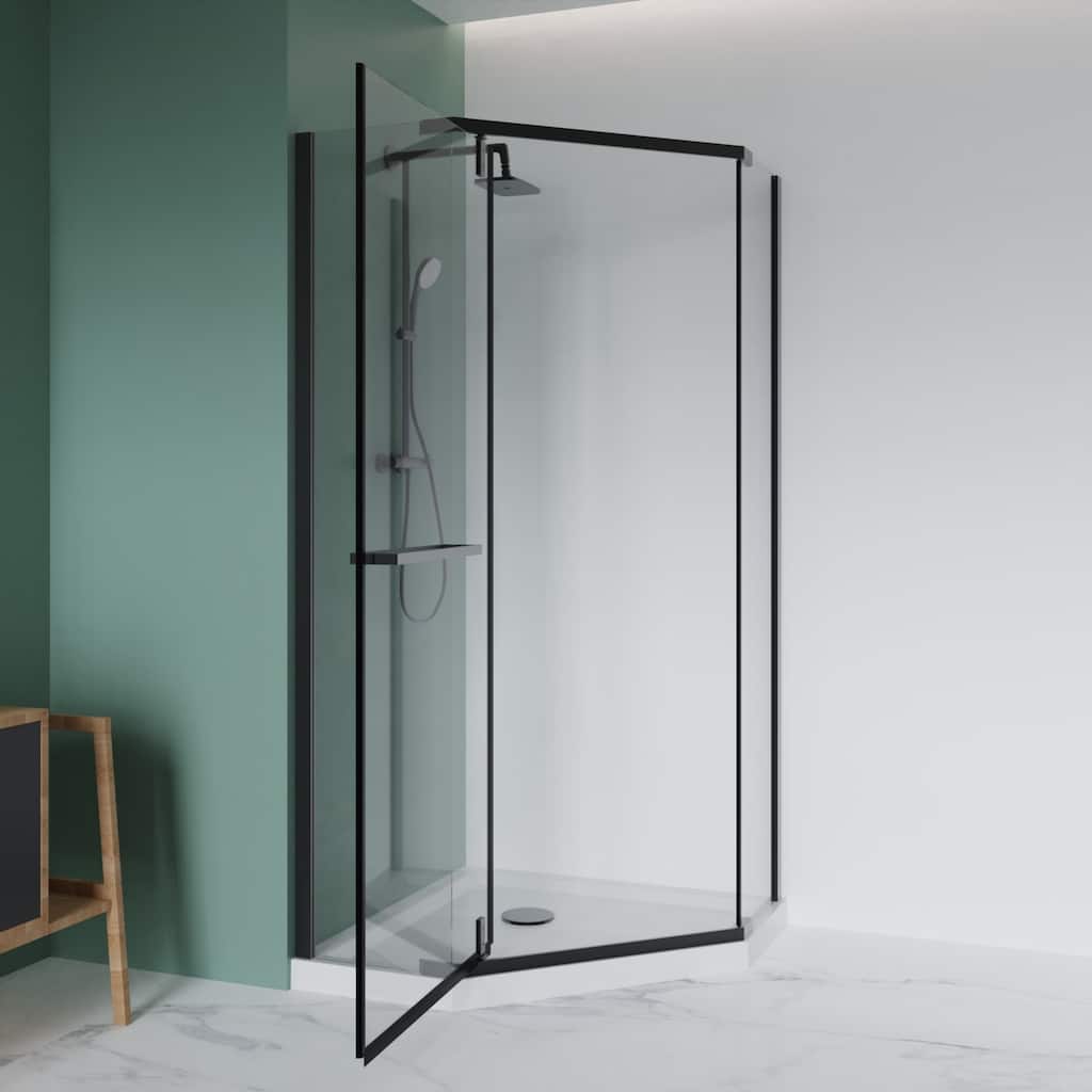 35-36 in. W x 72 in. H Frameless Neo-Angle Pivot Shower Enclosure, 1/4" Clear Tempered Glass, Matte Black Finish - 36''x 72''