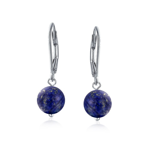 Blue Sapphire Ball Drop Dangle 925 Silver Earrings In 14K White Gold Plating