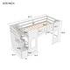 Twin Size Loft Bed with Storage Staircase and Window, Pine Wood Low Loft Bed Frame with Safety Guardrail for Kids Teens, White