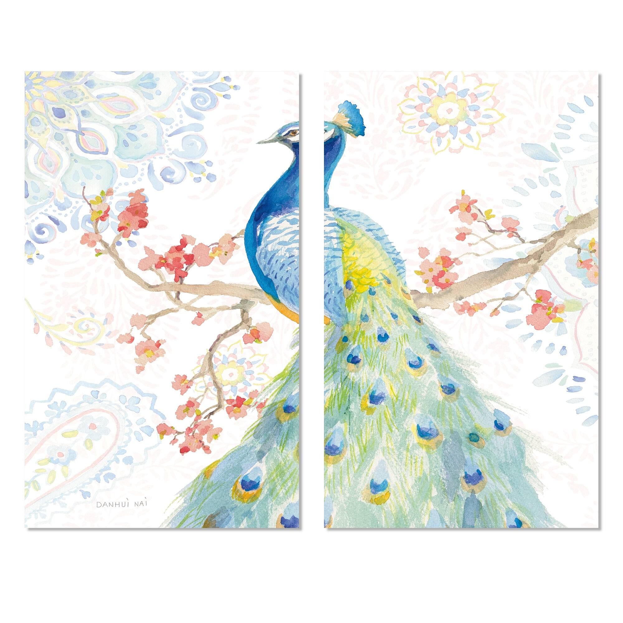Designart "peacocks Watercolor II" Traditional Canvas Wall Art Print 2