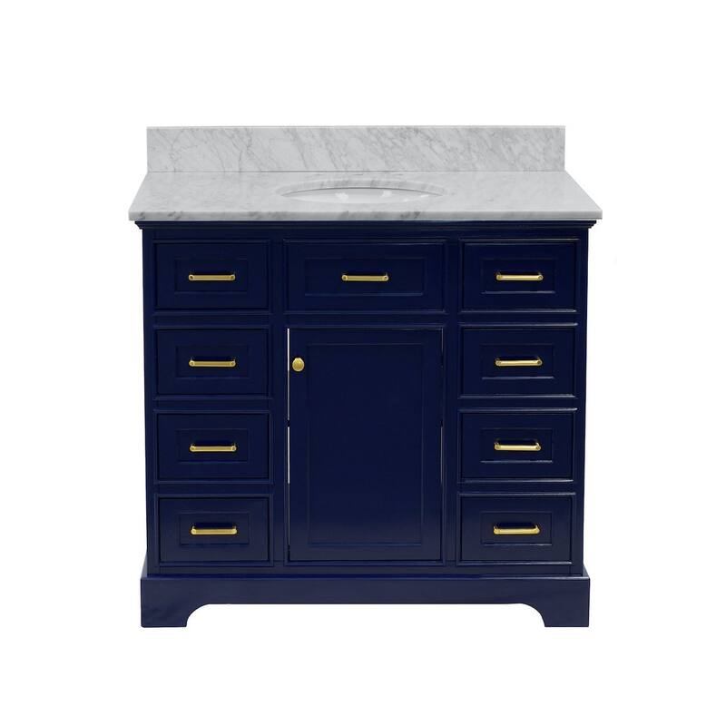 KitchenBathCollection Aria 42" Bathroom Vanity with Carrara Marble Top