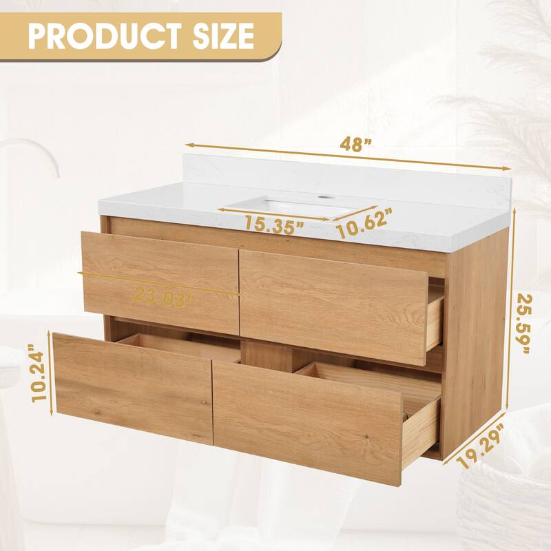 Sylphar 48 in. Toffee Oak Bath Vanity with Undermount Sink, 3 Top Options