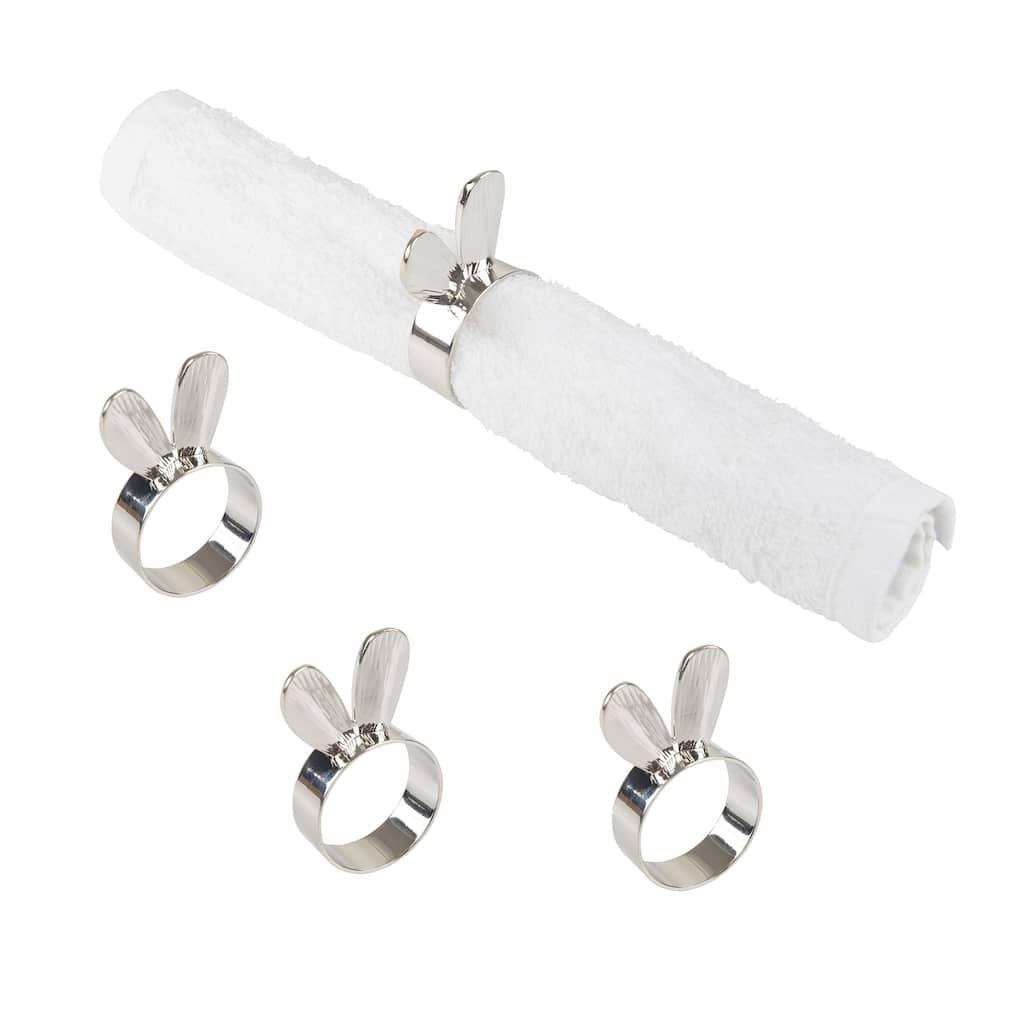 Easter Silver Bunny Rabbit Ears Napkin Ring Set of 4