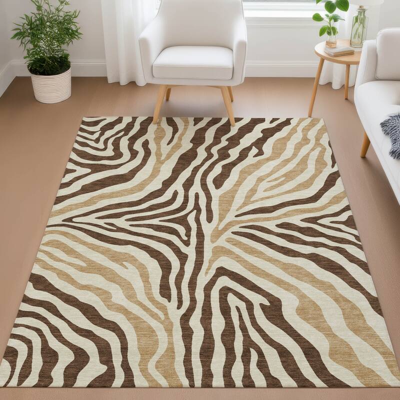 Machine Washable Indoor/ Outdoor Modern Prints Chantille Rug