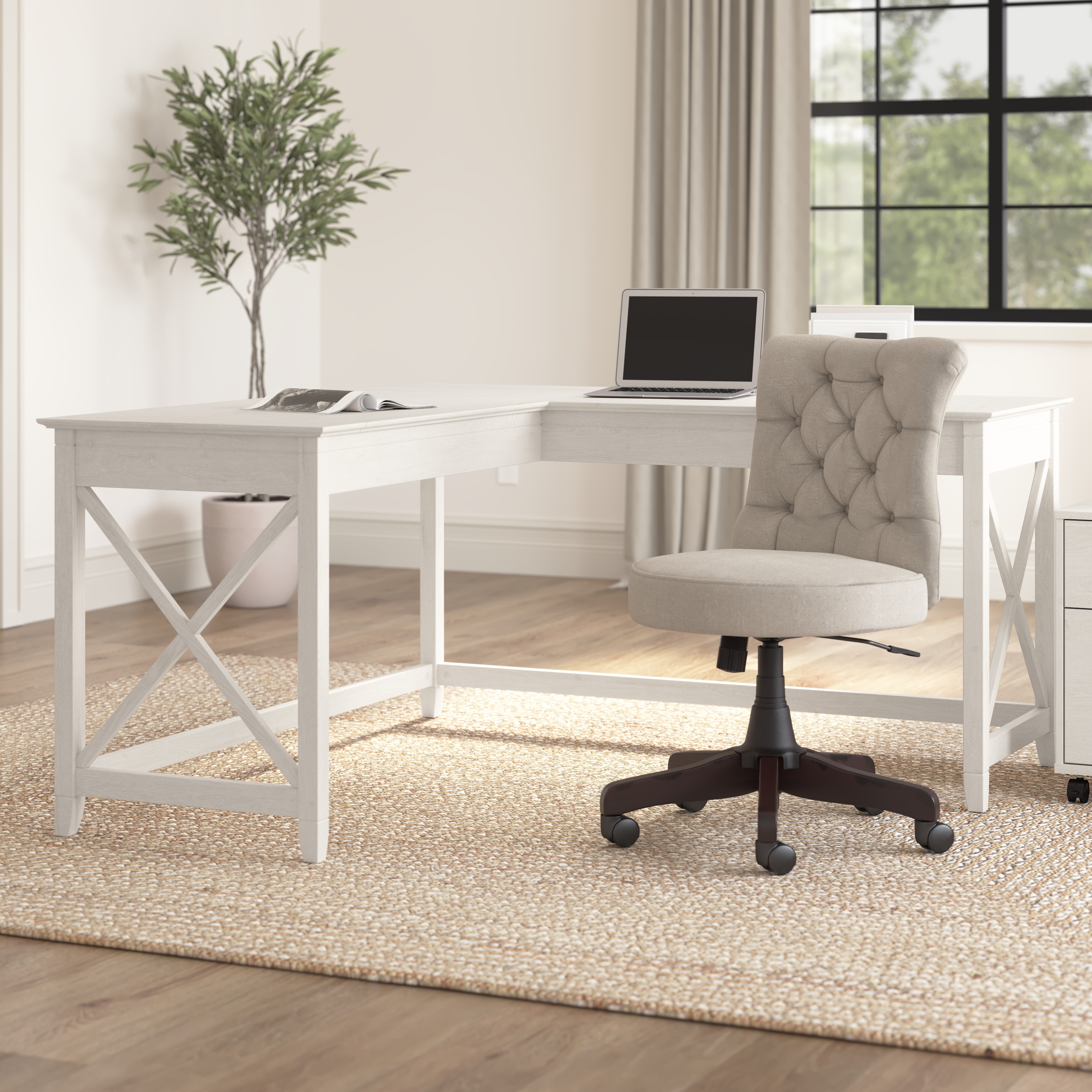Bush furniture key west 60w l shaped desk in washed gray best sale