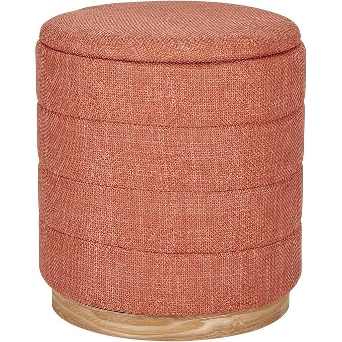 Modern Cylinder Ottoman with Hidden Storage Linen Upholstery Seat