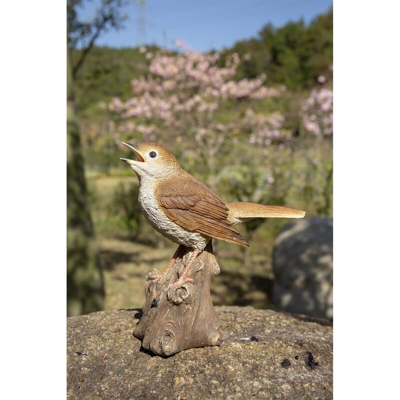 6.25" Brown Motion Activated Singing Nightingale Stump Figurine