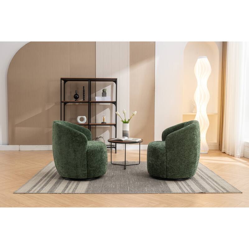 Small Swivel Barrel Chair, Chenille Upholstered Lounge Chair, Single Sofa Chair with Semi-Circular Backrest & Metal Base