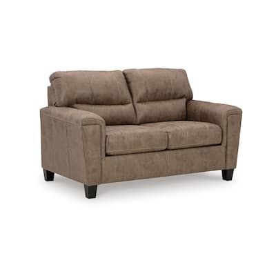 Nav Loveseat, Fossil Brown Faux Leather, Soft Foam Cushions, 61 Inch