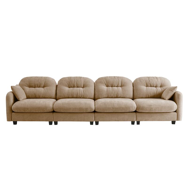 Sectional Sofa with Tufted Backrest, Chaise Lounge Sofa with 2 Throw Pillows, Four-Seater Recliner Sofa for Living Room