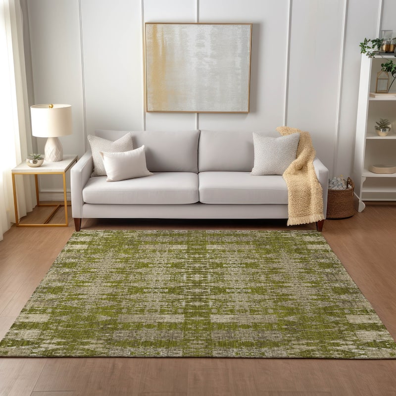 Machine Washable Indoor/ Outdoor Chantille Moroccan Boho Rug - Olive - 5' x 7'6"
