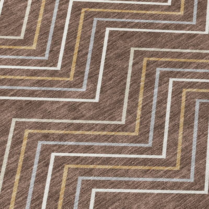Machine Washable Indoor/ Outdoor Modern Chevron Chantille Rug