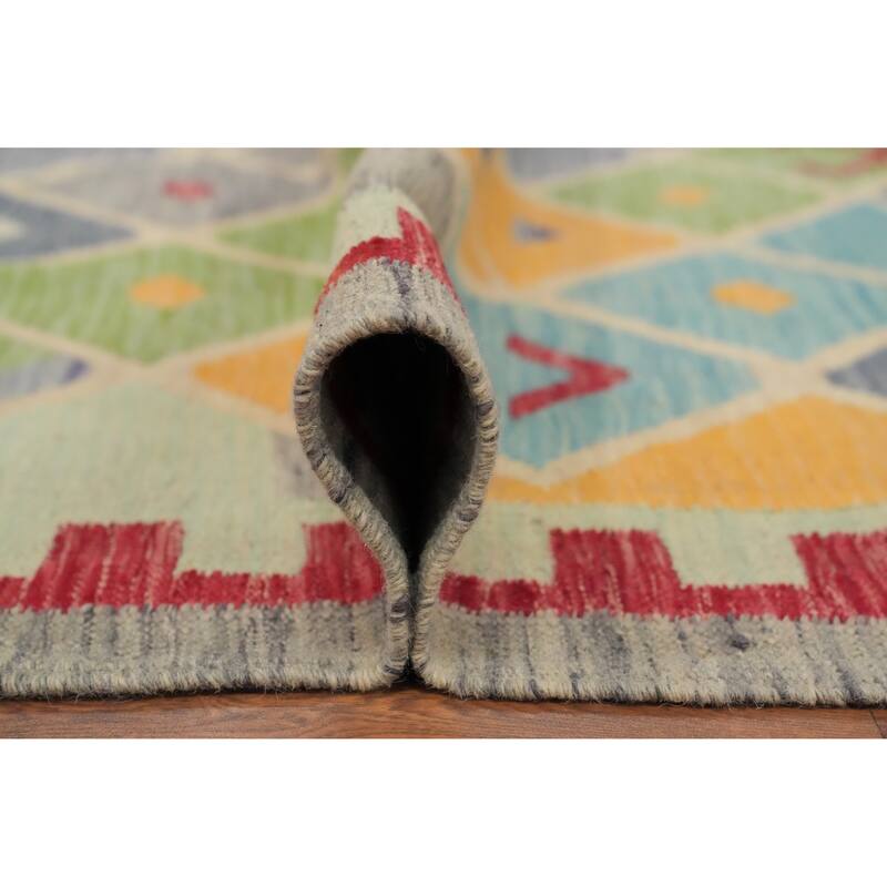 Hand Woven Oriental 100% Wool Carpet Southwestern All-Over Multi-Colored Kilim Area Rug - 9' 11'' X 6' 7''
