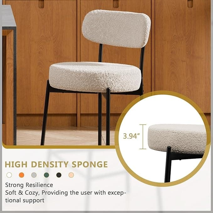 XINMICS 24 Inches Modern Counter Height Bar Stools with Curved Back Metal Legs, Upholstered Boucle Barstools, Set of 2/3/4