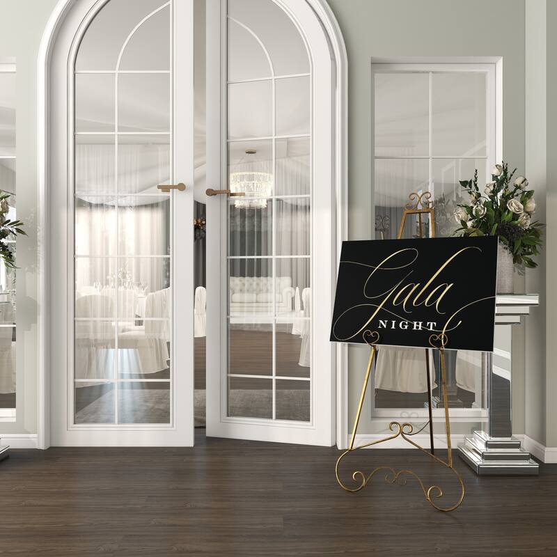 Gold Metal Extra Large Adjustable 3 Tier Scroll Display Easel with Chain Support - 23 x 33 x 68