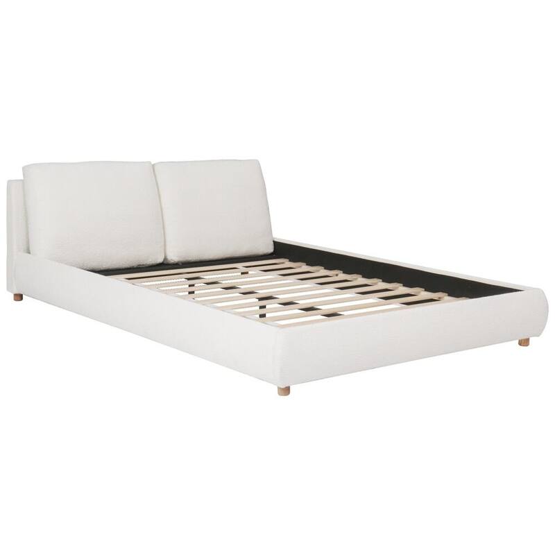 Boucle Fabric Upholstered Platform Bed with Two Removable Pillow Headboard